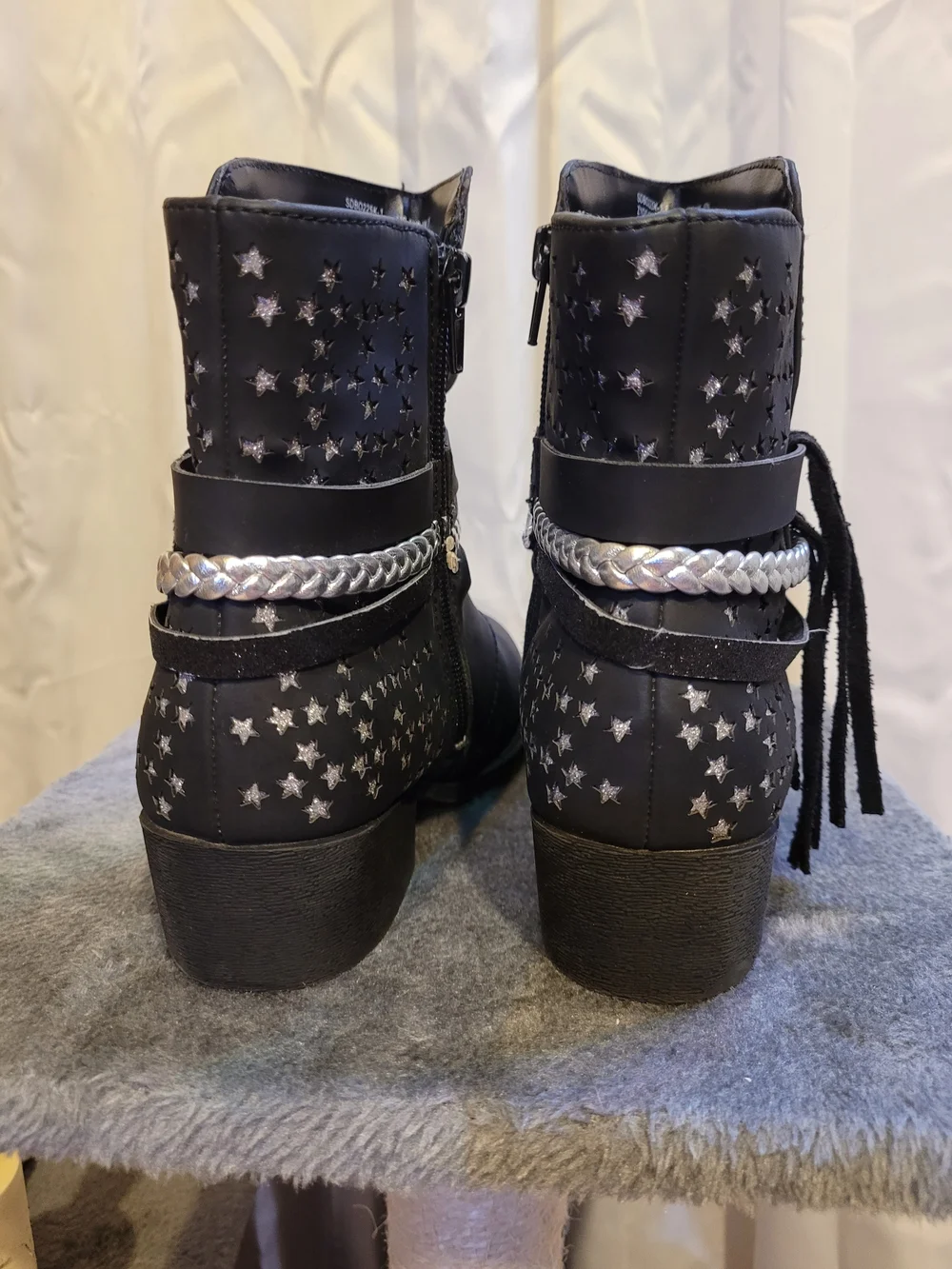Amazon Kids Black Ankle Boots with Silver Braid
